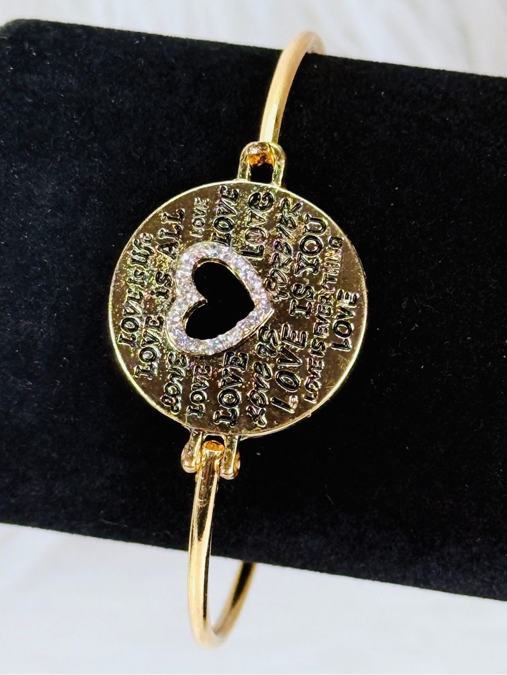 Goldtone inspirational Love heart Bangle Bracelet